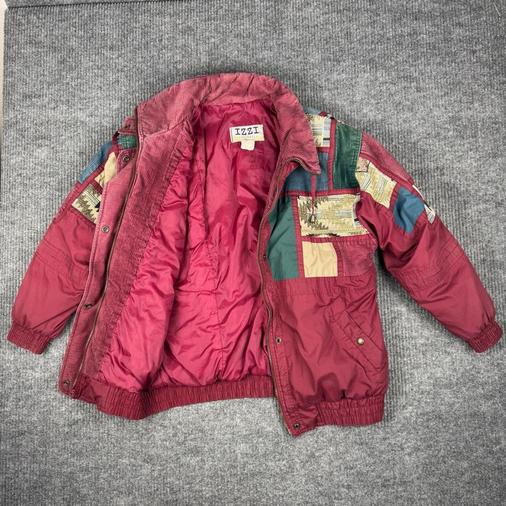Vtg 90s IZZI Jacket Womens L Patchwork Corduroy Southwestern Bomber Cabincore